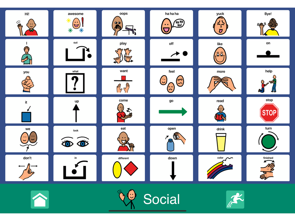 GoTalk® NOW - Interfaccia dell'app GoTalk NOW che mostra una griglia di trentasei simboli di comunicazione per l'assistenza vocale