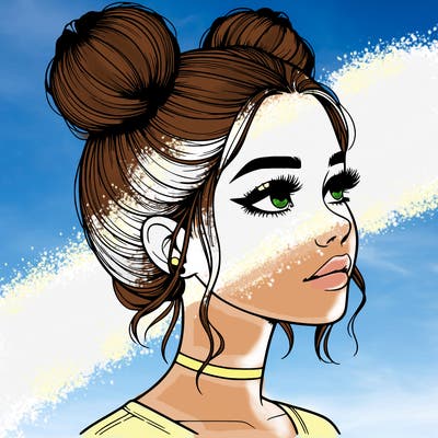 realistic girl with buns on the top of her head