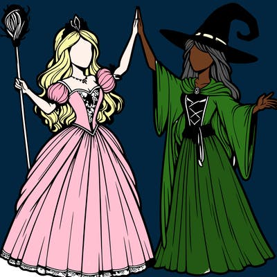 detailed realistic split of a princess and a witch