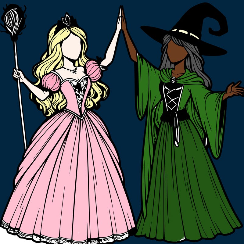 detailed realistic split of a princess and a witch