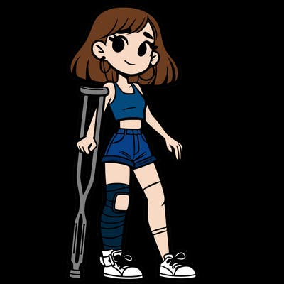teen girl with crutches and leg cast in crop top
