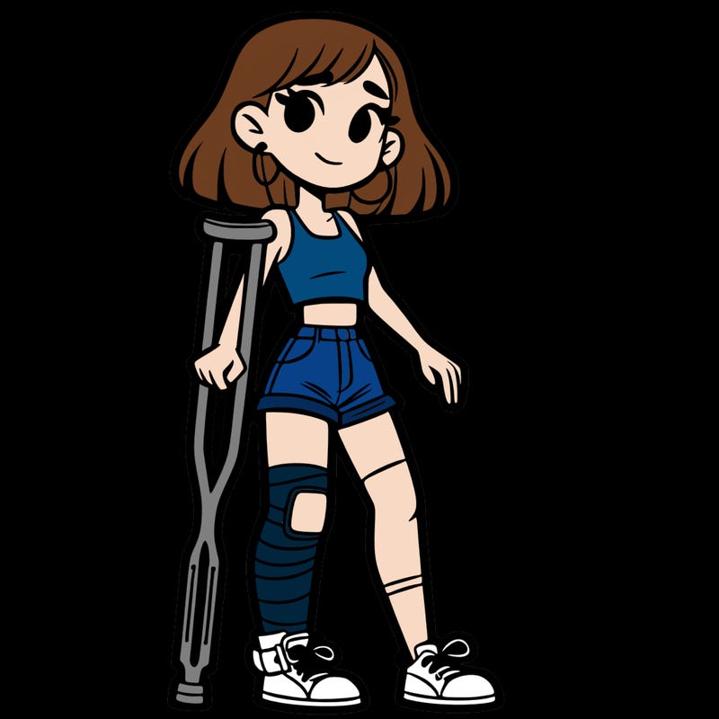 teen girl with crutches and leg cast in crop top