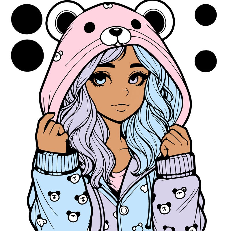 realistic girl in a animal pjs hoodie