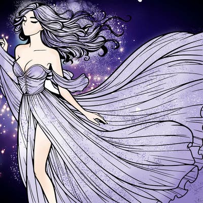 realistic woman in dress flowing the the wind