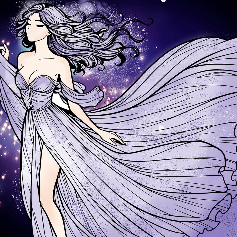 realistic woman in dress flowing the the wind