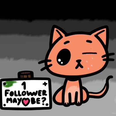 a cat with a sign that says 1 follower maybe?
