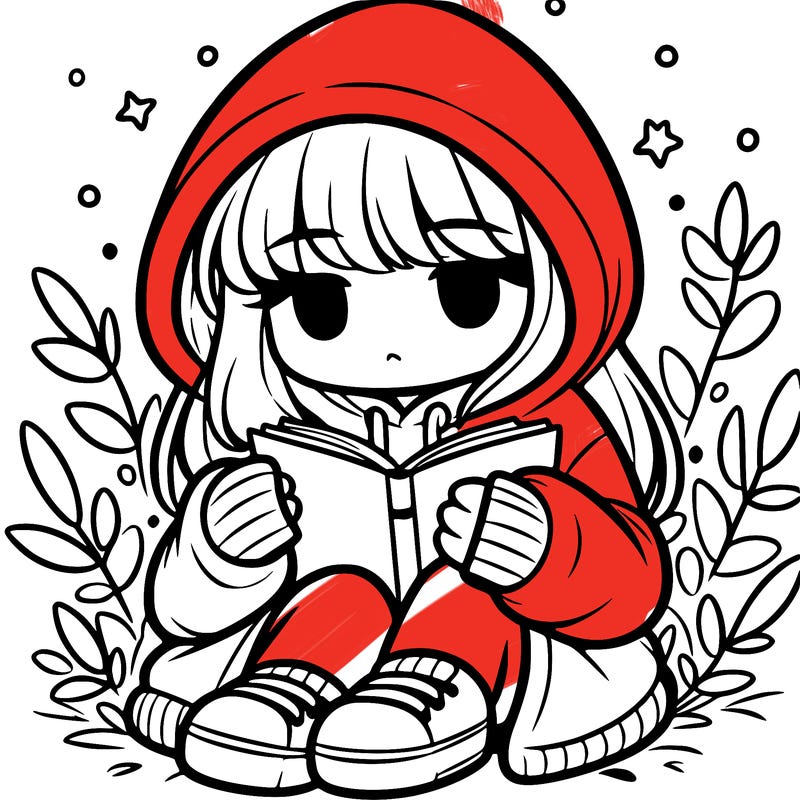 girl in oversized hoodie reading a book