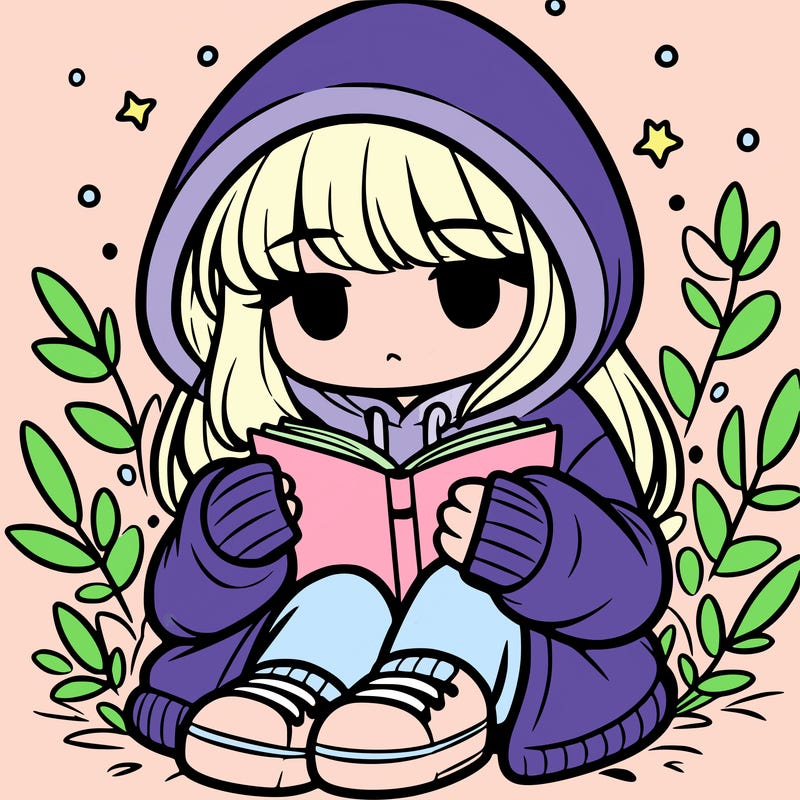 girl in oversized hoodie reading a book