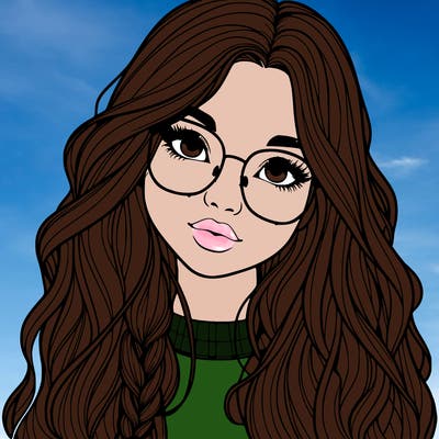 girl with long hair and freckles and glasses realistic