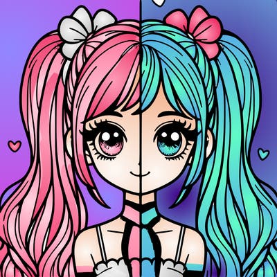 beautiful girl with pigtails split in half