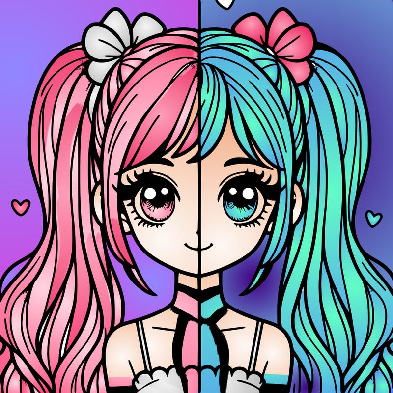 beautiful girl with pigtails split in half