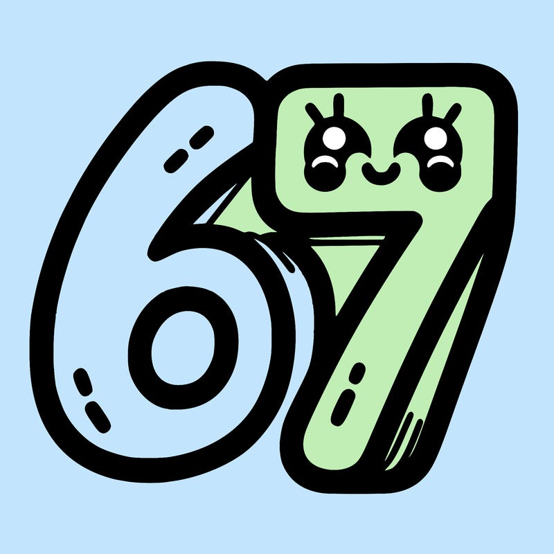 the numbers 67