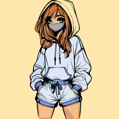 realistic girl in shorts and hoodie