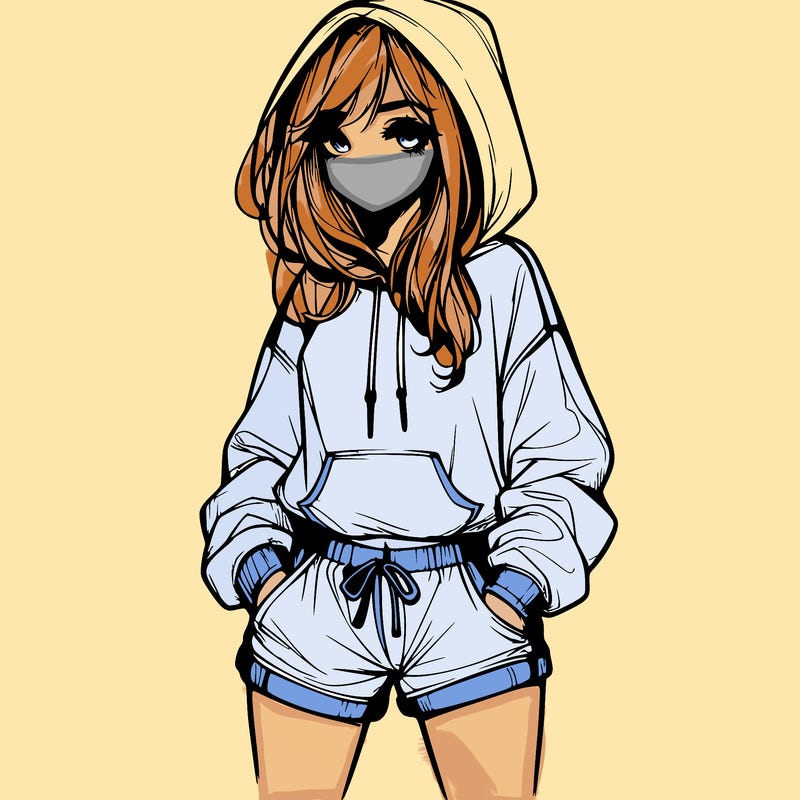realistic girl in shorts and hoodie