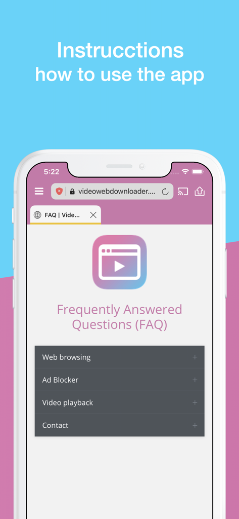 Video Web - Video Player - The FAQ and instructions screen of the Video Web video player app.