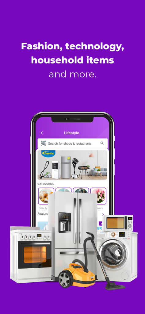 Phzaar - Phzaar app lifestyle category featuring household appliances such as a refrigerator, washing machine, and vacuum cleaner.