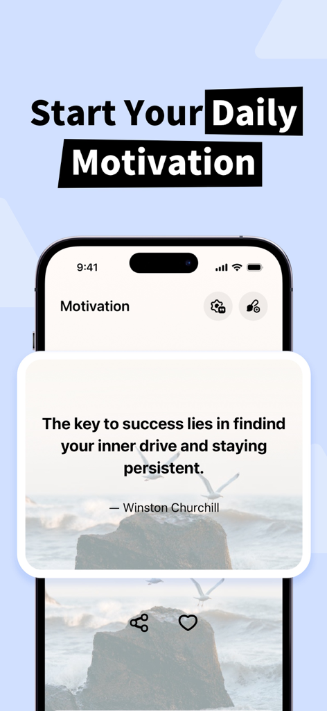 Daily Routine - Planner & Mood - A motivational quote card in the Daily Routine app featuring a quote by Winston Churchill over a serene ocean background.