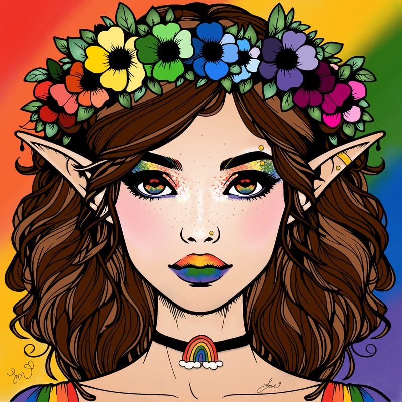 realistic female elf with flower crown