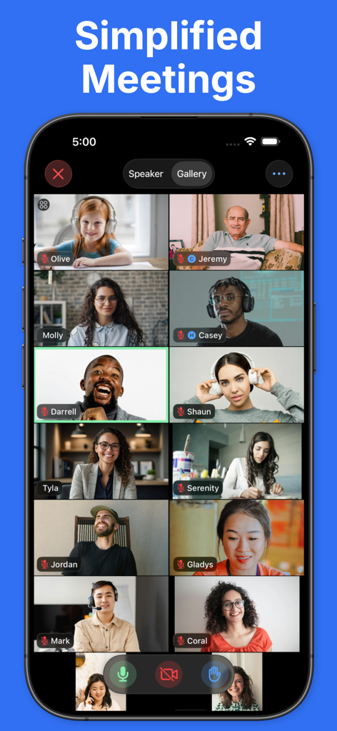 Participant 3rd Party Zoom App - A smartphone screen showing a minimalist gallery view of a Zoom video conference with several participants in a clean grid layout.