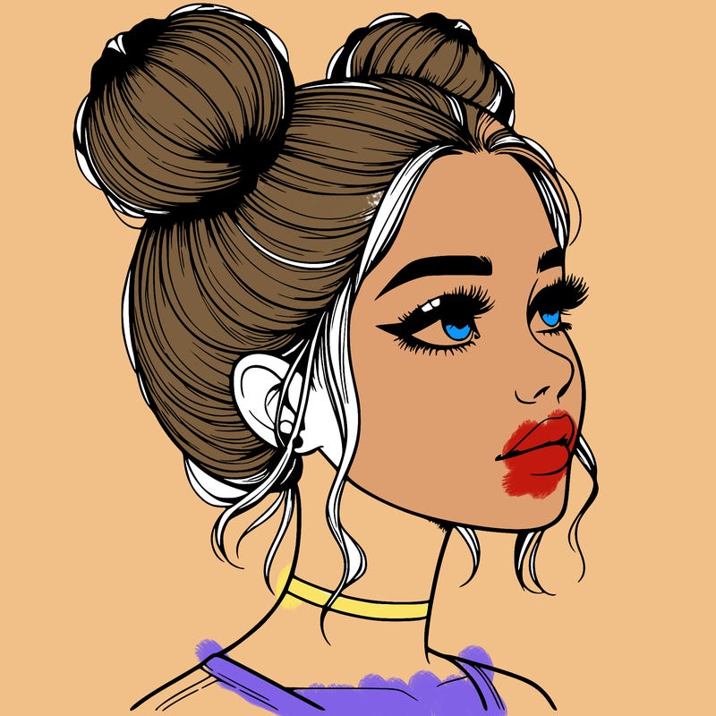 realistic girl with buns on the top of her head