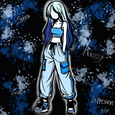 girl in baggy pants crop top and long hair