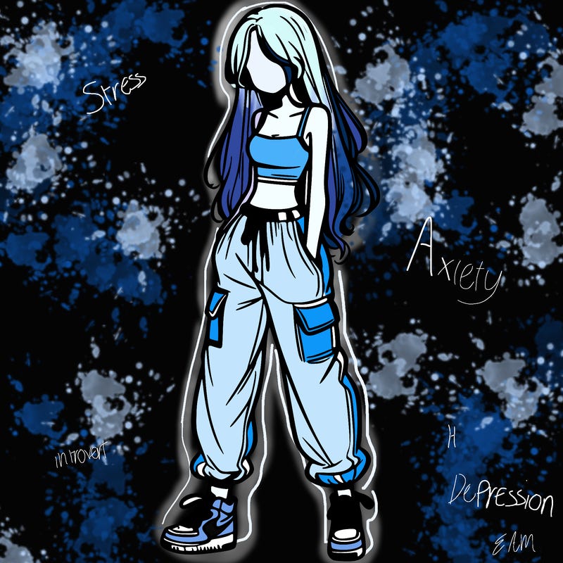 girl in baggy pants crop top and long hair