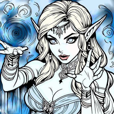 realistic scary beautiful elf sorceress casting spell