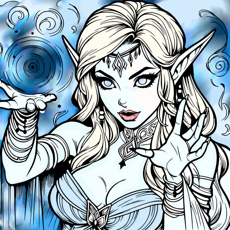 realistic scary beautiful elf sorceress casting spell