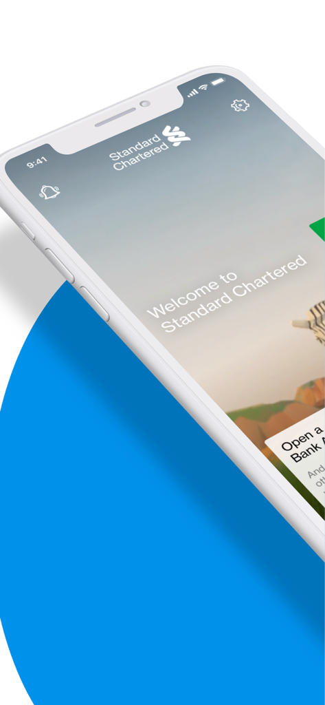 SC Mobile Uganda - Tela de boas-vindas do aplicativo Standard Chartered Mobile Uganda em um smartphone