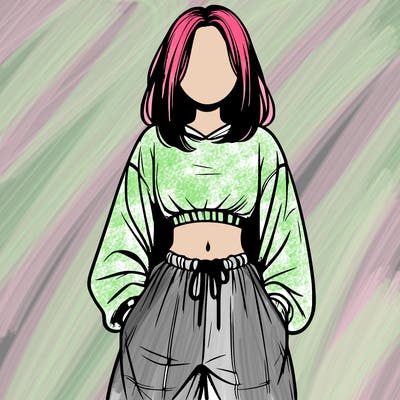 realistic girl faceless with baggy pants and a crop top