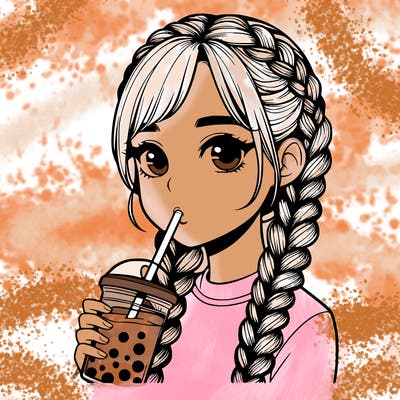 realistic girl with braided hair drinking boba