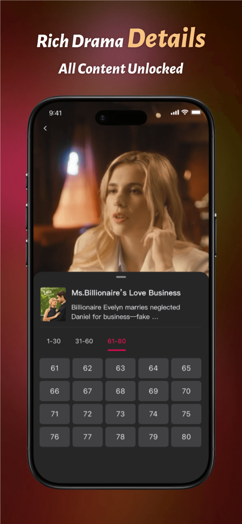 Seer Drama - Stream Shorts&TV - Seer Drama app interface displaying unlocked episodes for a short romance series titled Ms Billionaires Love Business
