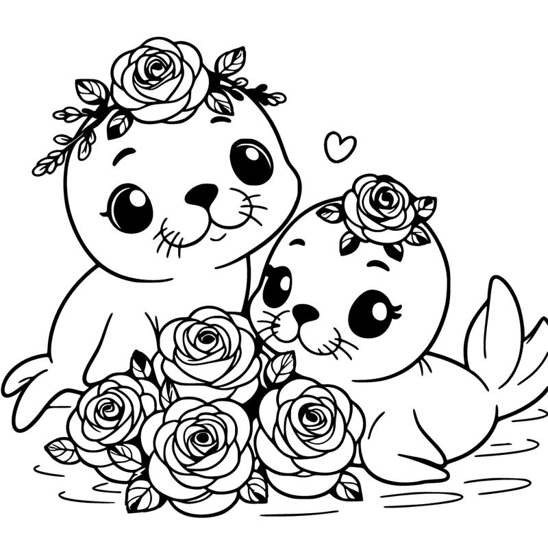 baby seals with roses