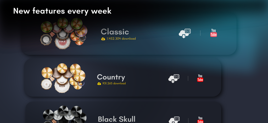 Classic Drum: electronic drums - Selection of various drum kits in the Classic Drum electronic drums app