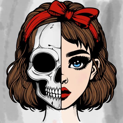 realistic girl with half skull mask