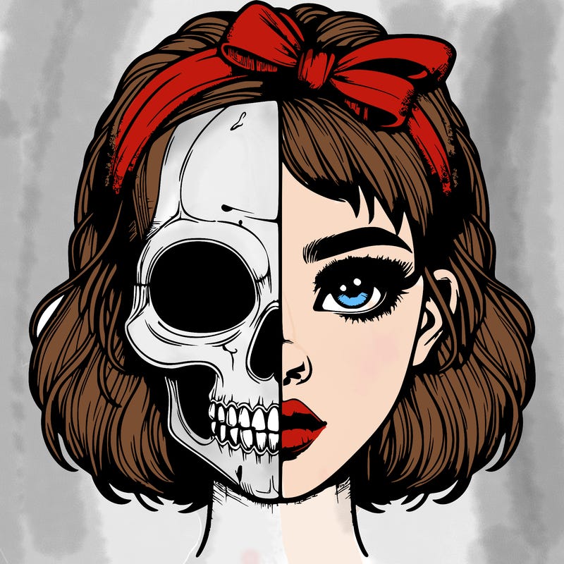realistic girl with half skull mask
