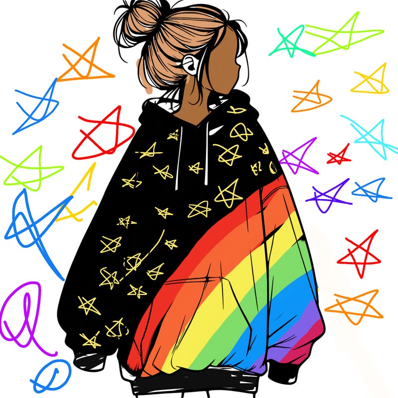 realistic girl with a oversized sweatshirt on and a bun