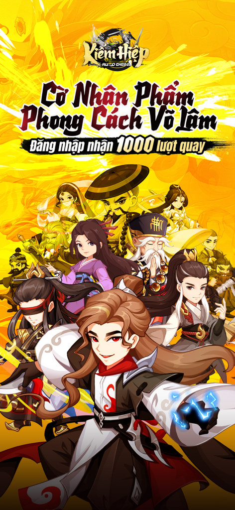 Kiếm Hiệp Auto Chess - Group of martial arts heroes in Kiem Hiep Auto Chess promotional art