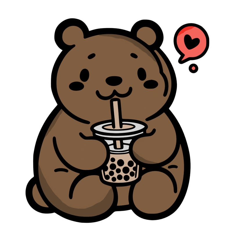 bear drinking boba tea