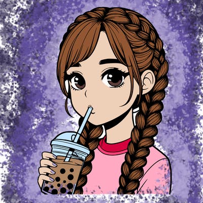 realistic girl with braided hair drinking boba