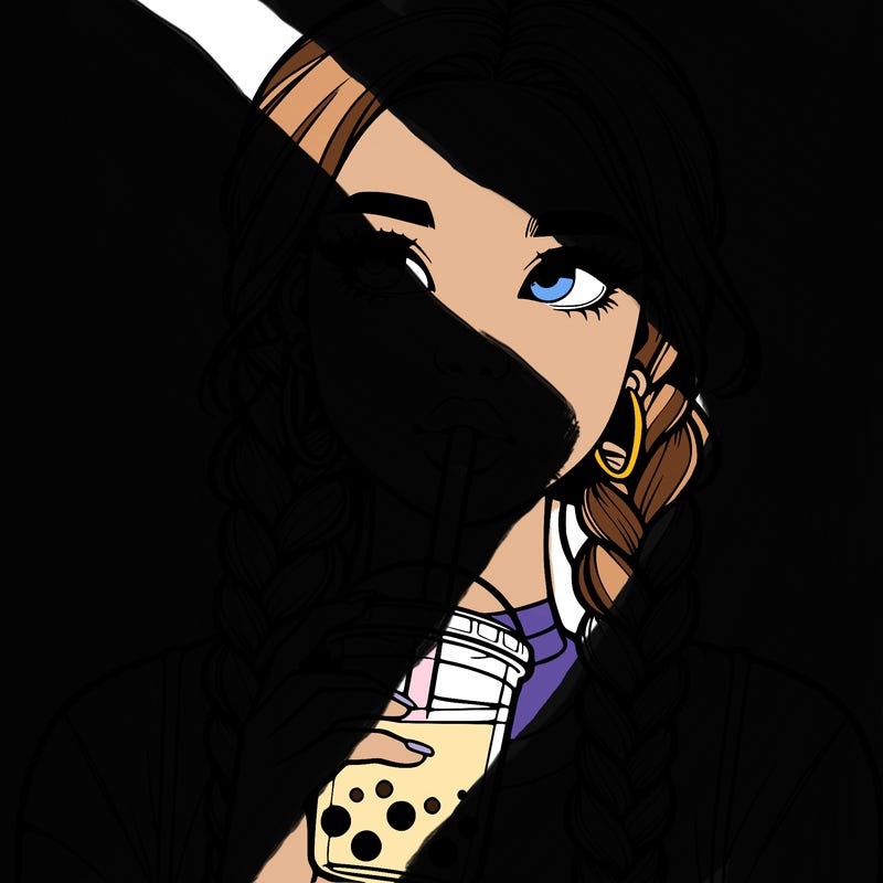 realistic girl with braided hair drinking boba