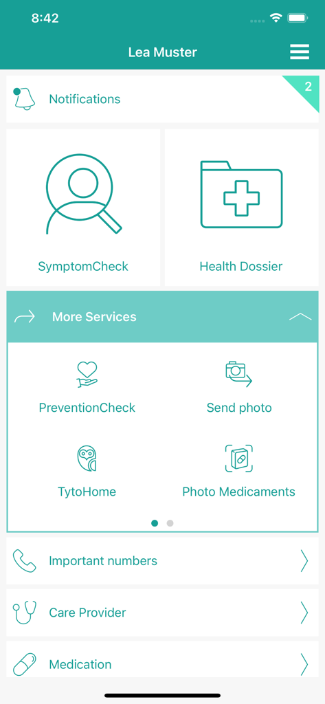 SWICA Benecura - SWICA Benecura Gesundheits-App-Dashboard mit SymptomCheck- und Gesundheitsdossier-Funktionen