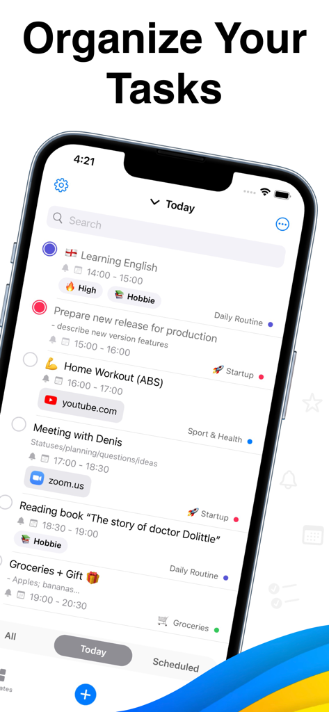 To-Do List & Tasks for Notion - Un smartphone que muestra una lista organizada de tareas y horarios para Notion.