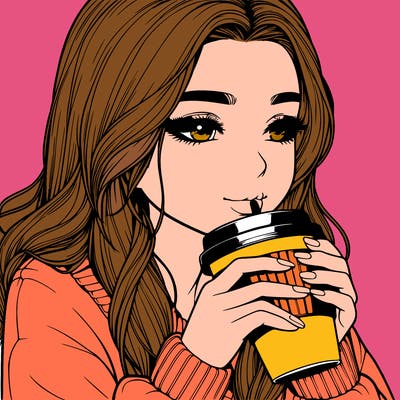 realistic girl drinking coffee