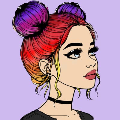 realistic girl with buns on the top of her head