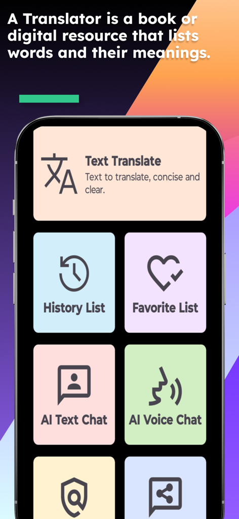 English Tongan Translator - Main menu of the English Tongan Translator app displaying translation features and AI chat options