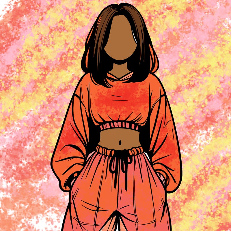 realistic girl faceless with baggy pants and a crop top