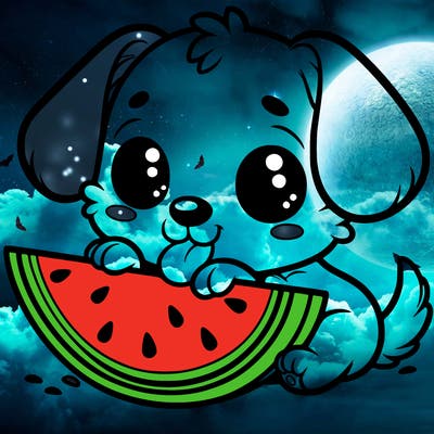 puppy eating watermelon