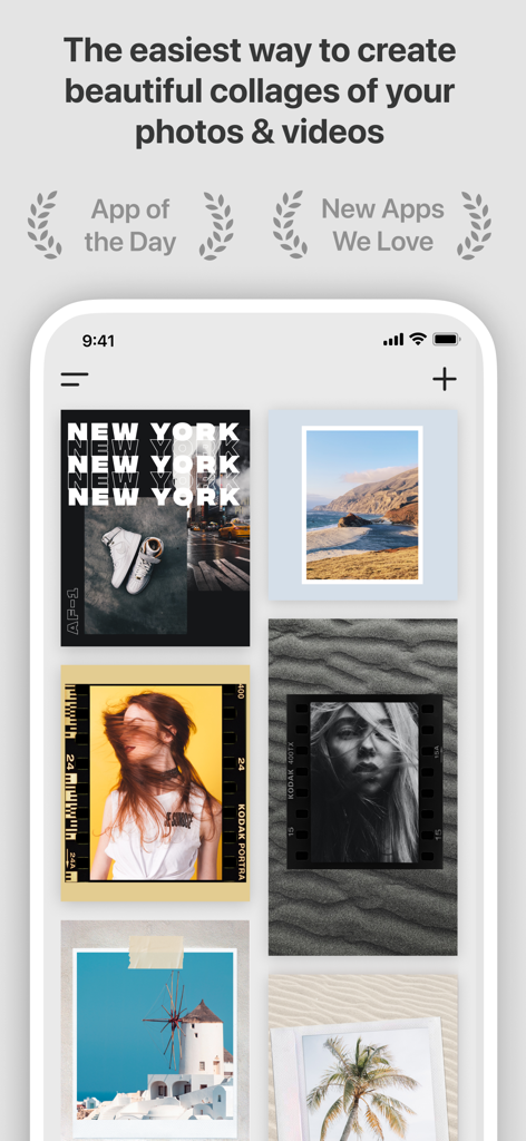 Moodboard - Photo Video Layout - Moodboard-App-Oberfläche, die eine kreative Freeform-Foto- und Videocollage zeigt