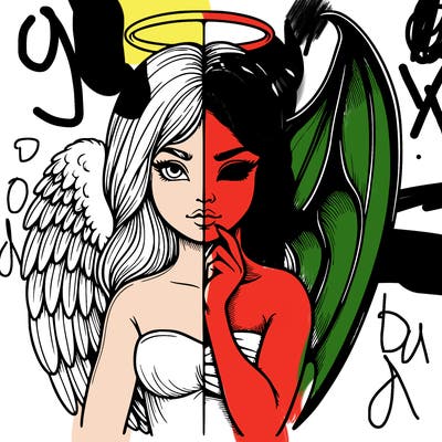 realistic angel half demon